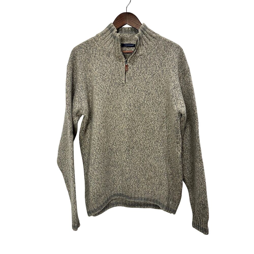 Maglione Valdoglio Italian ¼-Zip Gray & Cream Wool Sweater Men’s Size L/XL‎
